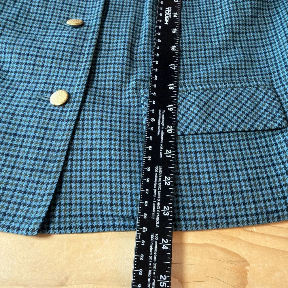 Pendleton Houndstooth Blazer 100% Virgin Wool Teal ‎ Women's Small See Measures